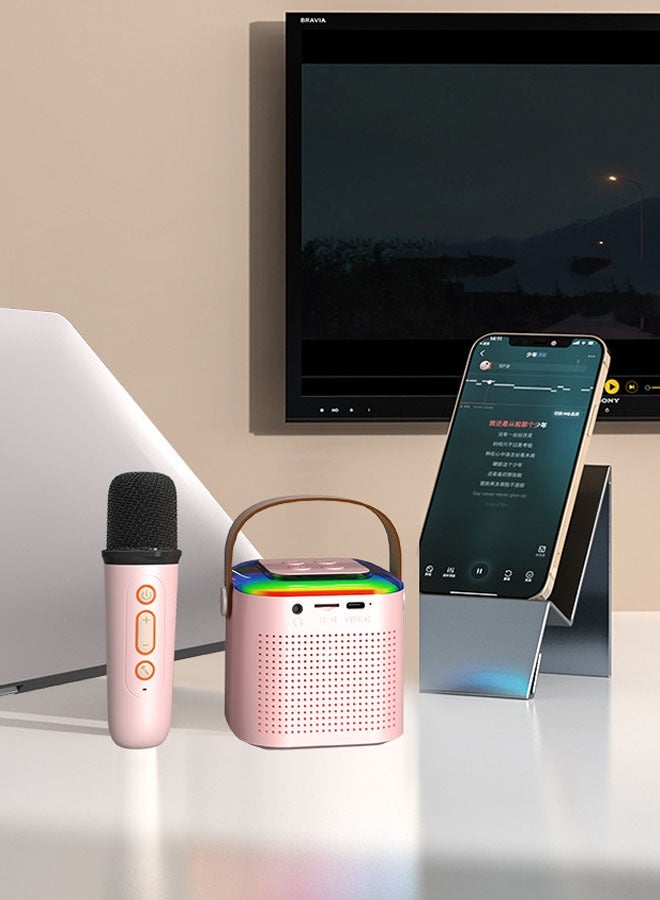 مكبر صوت بلوتوث محمول صغير للكاريوكي، مع 2 ميكروفونات لاسلكية وأضواء ملونة، مناسب للأطفال والبالغين لإقامة حفلات منزلية وهدايا لعب للبنات والأولاد. - Image 4