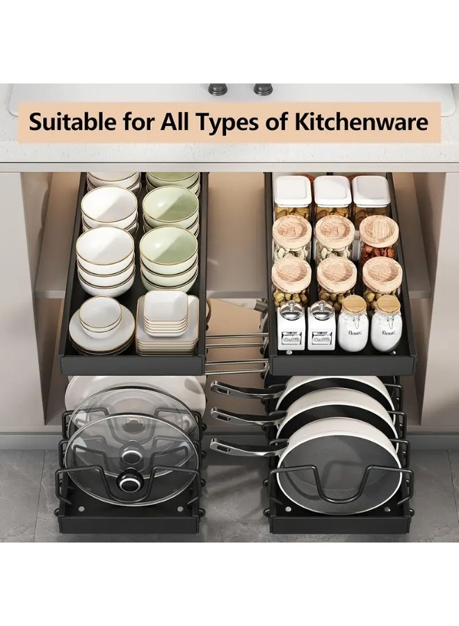 Pull Out Pots and Pans Organizer for Under Cabinet,Pull Out Cabinet Organizer for Pot and Pan Storage, Pot Lid Organizer and holder with Adjustable Dividers (black, 8 dividers) - Image 2