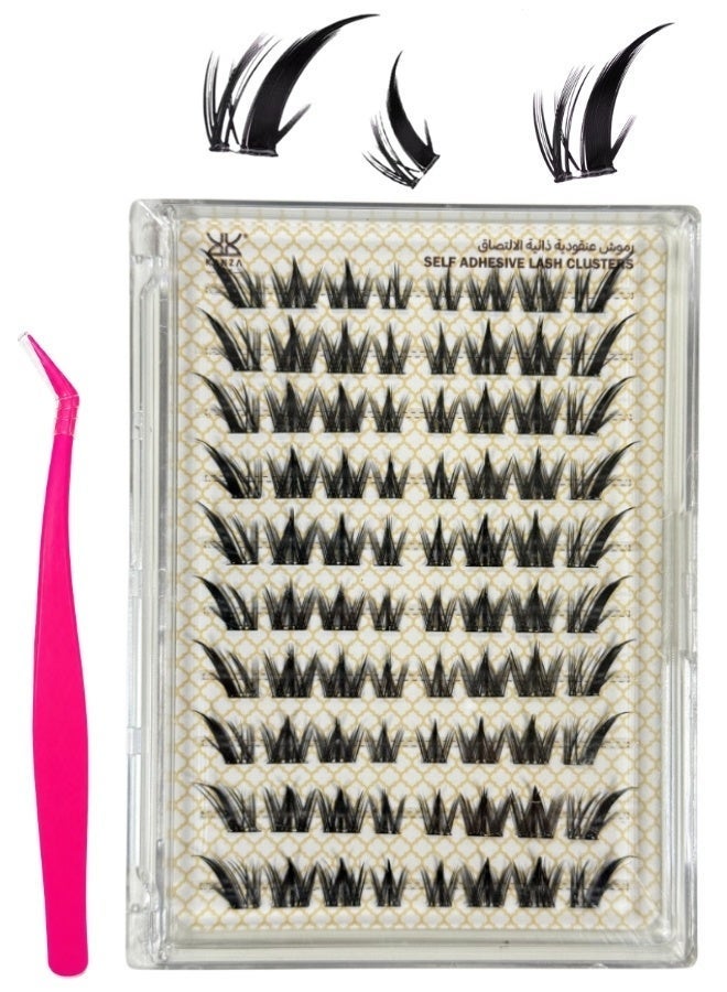 Kanza Pre Bond Type Lashes European-Style False Eyelashes Kit with Tweezers Self Adhesive Eyelashes Eyelash Clusters Kit, False Eyelashes Pre Glued Lash Clusters Wispy Lashes Cluster Kit Lash Clusters for Beginners and Salon use Press On DIY Lash Extension 80 Pcs - Image 2