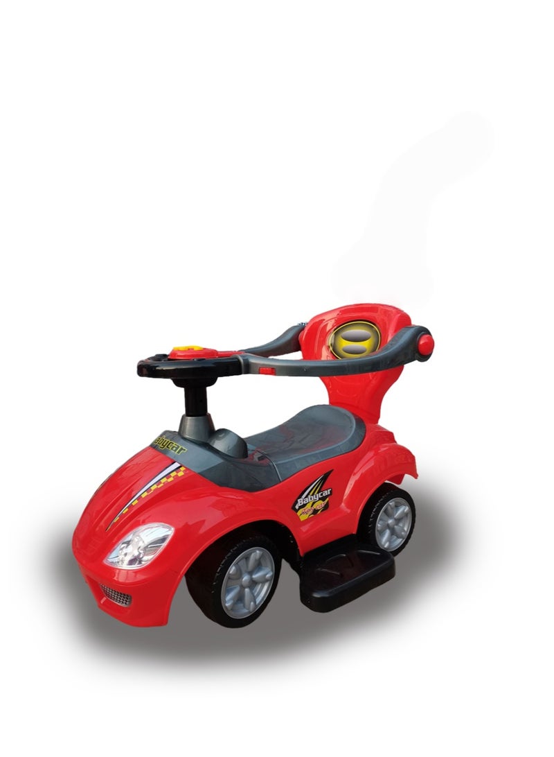 متجر الفرح سيارة دفع ودواسة 3 في 1 للأطفال الصغار مع مقبض وبوق وموسيقى، لون أحمر - Image 2