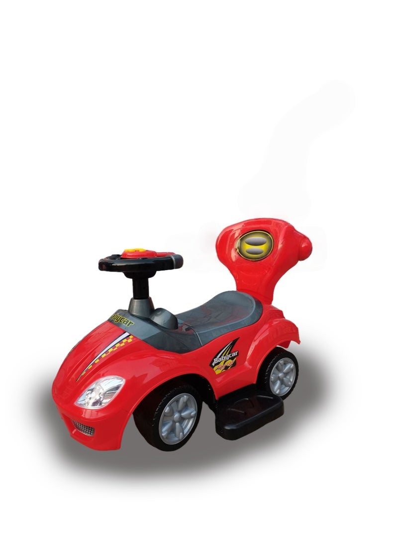 متجر الفرح سيارة دفع ودواسة 3 في 1 للأطفال الصغار مع مقبض وبوق وموسيقى، لون أحمر - Image 3