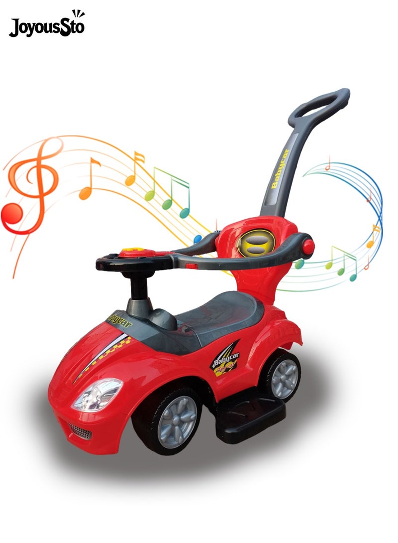 متجر الفرح سيارة دفع ودواسة 3 في 1 للأطفال الصغار مع مقبض وبوق وموسيقى، لون أحمر - Image 1