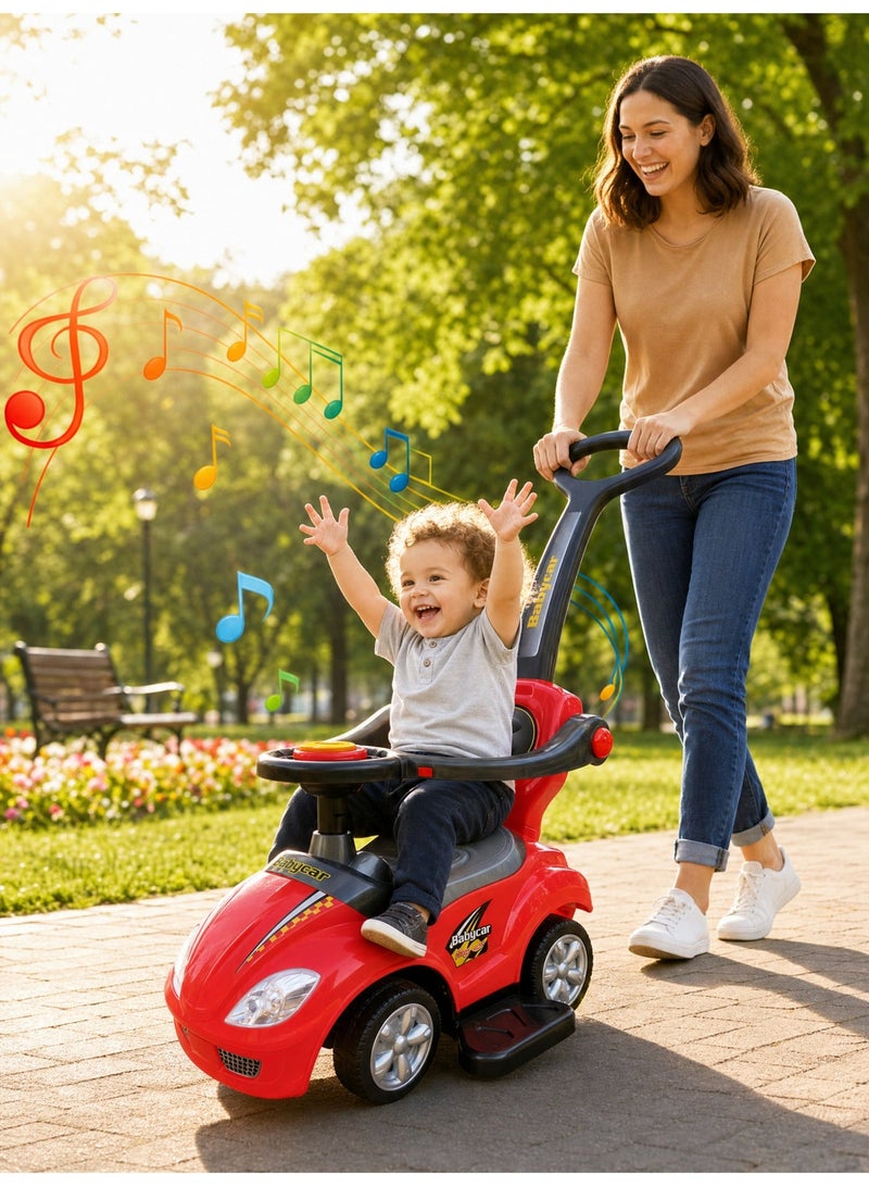 JoyousSto 3 in1 Push and Pedal Car Toddler Ride On w/Handle, Horn, Music,Red - Image 1