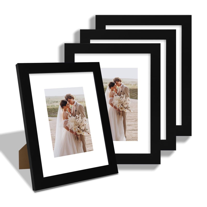 Hongkee 8x10 Picture Frame Set of 4 Made of Real Glass and Black Wooden Frame 8 by 10 Photo for Wall or Tabletop Display Picture 5x7 with Mat or 8x10 Without Mat - Image 2