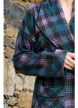 Cossy By Aqua 24056 Women's Plaid Pattern Long Dressing Gown-Purple  - Image 3
