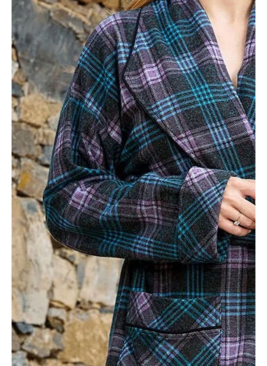 Cossy By Aqua 24056 Women's Plaid Pattern Long Dressing Gown-Purple  - Image 3