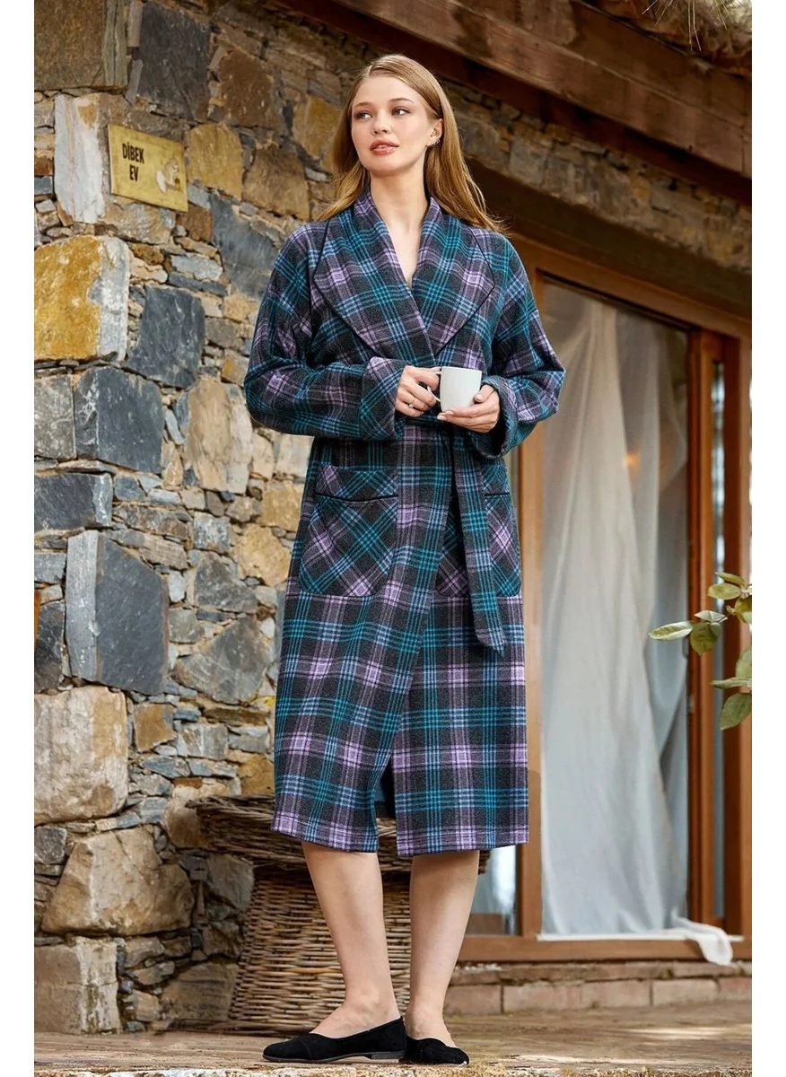 Cossy By Aqua 24056 Women's Plaid Pattern Long Dressing Gown-Purple