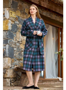 Cossy By Aqua 24056 Women's Plaid Pattern Long Dressing Gown-Purple  - Image 1