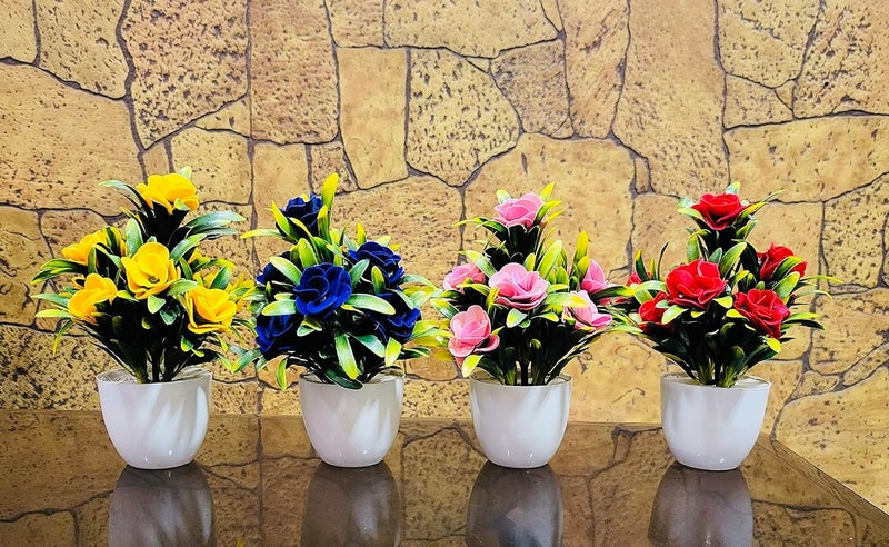 Blue Penguin Blue Penguin Set of 4 MiniSmall Artificial Plants with PotVase for Home and Indoor Decoration 