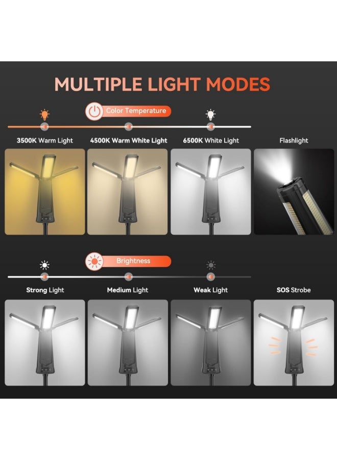بلو فاير مصباح تخييم متنقل مع حامل - إضاءة ليد قابلة للشحن 10000 مللي أمبير، مقاوم للماء، ثلاث لوحات دوارة (180° رأسيًا و270° أفقيًا)، 3 مستويات سطوع و4 أوضاع إضاءة، شحن USB-C، مثالي للتخييم، التنزه، الصيد، والطوارئ - Image 3