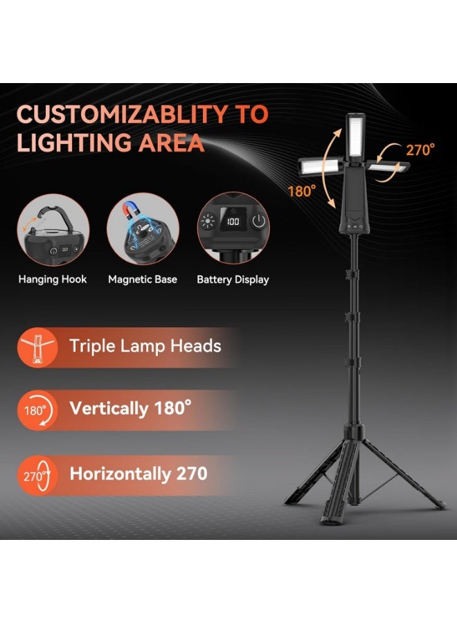 بلو فاير مصباح تخييم متنقل مع حامل - إضاءة ليد قابلة للشحن 10000 مللي أمبير، مقاوم للماء، ثلاث لوحات دوارة (180° رأسيًا و270° أفقيًا)، 3 مستويات سطوع و4 أوضاع إضاءة، شحن USB-C، مثالي للتخييم، التنزه، الصيد، والطوارئ - Image 2