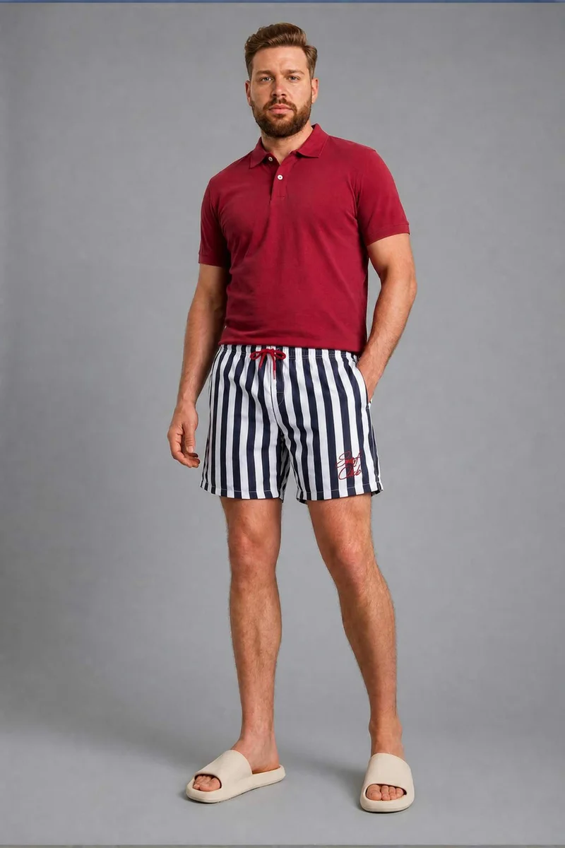 Regular Fit Mesh Lined Plus Size Striped Swim Shorts