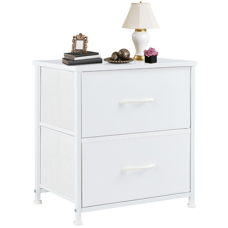 DUMOS Nightstand Small Dresser with 2 Fabric Drawers Side Tables Bedroom End Table Kids Bedside Storage Furniture for 20 inch Tall Night Stand for Closet, Entryway, College Dorm, White - Image 1