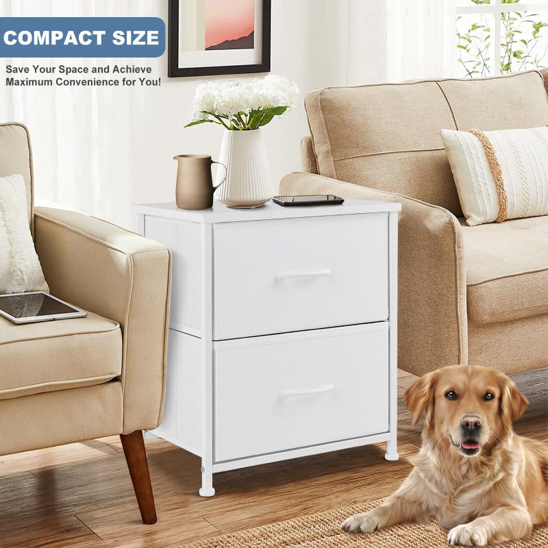 DUMOS Nightstand Small Dresser with 2 Fabric Drawers Side Tables Bedroom End Table Kids Bedside Storage Furniture for 20 inch Tall Night Stand for Closet, Entryway, College Dorm, White - Image 3