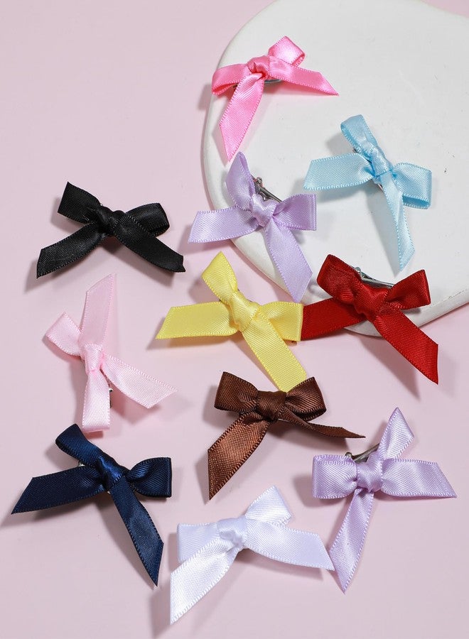 Kifmurase 100Pcs Mini Hair Bows for Women Girls, Pink Ribbon Bowknots Hairclips Black Satin Bow Hair Clips Barrettes Metal Pins Multi Colored Y2K Accessories for Stage Concert Christmas Ballet - Image 3