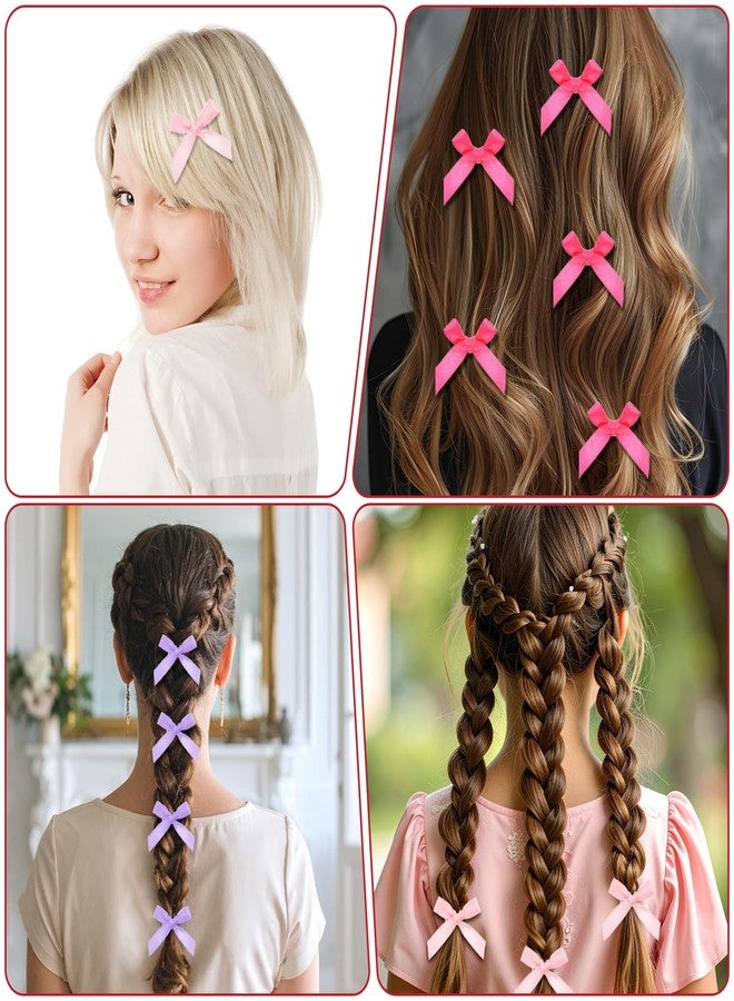Kifmurase 100Pcs Mini Hair Bows for Women Girls, Pink Ribbon Bowknots Hairclips Black Satin Bow Hair Clips Barrettes Metal Pins Multi Colored Y2K Accessories for Stage Concert Christmas Ballet - Image 5