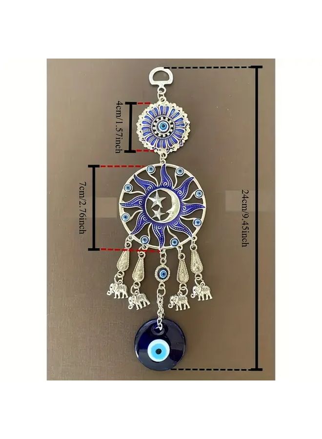2 Pcs Turkish Evil Eye Wall Hanging Decor Blue And White Protective Amulet Ornament With Intricate Floral Motifs Stars And Beads Classic Cultural Home Decor For Living Room Bedroom Office - Image 3