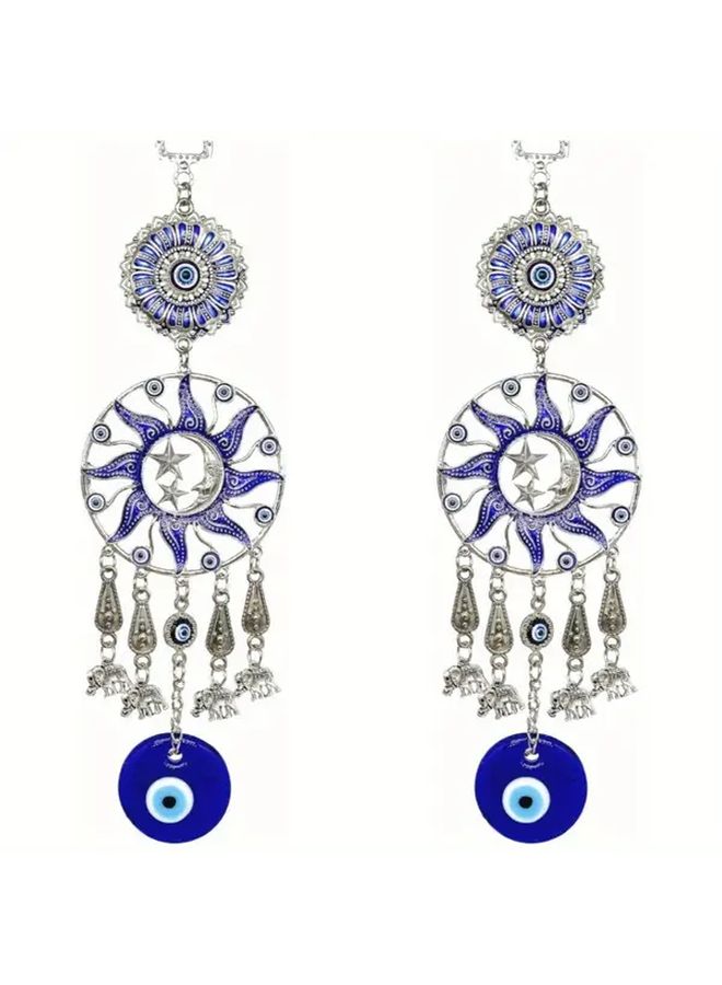 2 Pcs Turkish Evil Eye Wall Hanging Decor Blue And White Protective Amulet Ornament With Intricate Floral Motifs Stars And Beads Classic Cultural Home Decor For Living Room Bedroom Office - Image 1