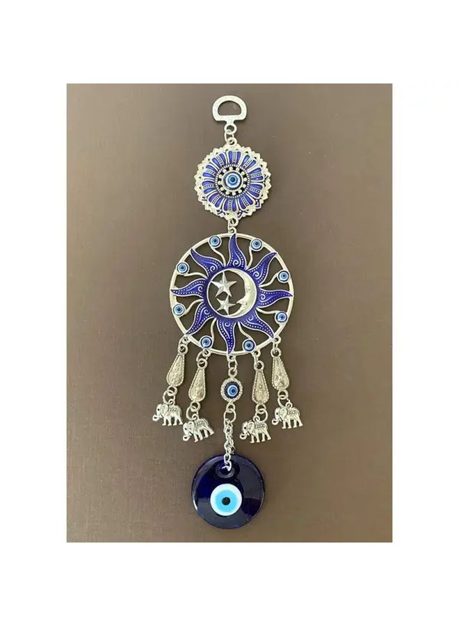 2 Pcs Turkish Evil Eye Wall Hanging Decor Blue And White Protective Amulet Ornament With Intricate Floral Motifs Stars And Beads Classic Cultural Home Decor For Living Room Bedroom Office - Image 2