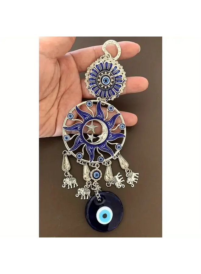 2 Pcs Turkish Evil Eye Wall Hanging Decor Blue And White Protective Amulet Ornament With Intricate Floral Motifs Stars And Beads Classic Cultural Home Decor For Living Room Bedroom Office - Image 5