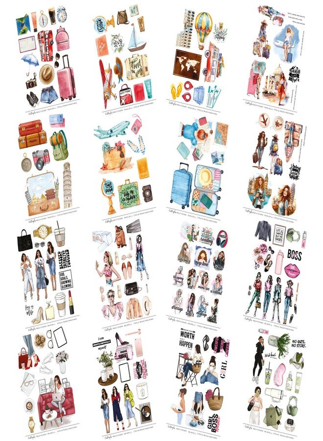 CrafTangles Precut Stickers - Traveller and Girls (190 pcs) Peel and Stick, Printed Scrapbooking Stickers, Stickers for Notebooks, Diary, Journal, Laptop, Mobiles Multicolored Printed Stickers - Image 3
