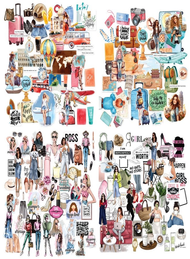 CrafTangles Precut Stickers - Traveller and Girls (190 pcs) Peel and Stick, Printed Scrapbooking Stickers, Stickers for Notebooks, Diary, Journal, Laptop, Mobiles Multicolored Printed Stickers - Image 1