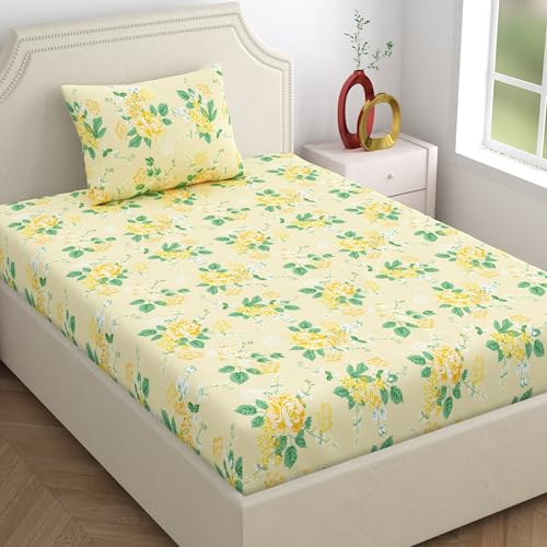 Home Ecstasy 100% Cotton Single Bedsheet with 1 Pillow Cover - (Size 59 x 87 inches, 140 TC, Colour - Cream: Gilded Cream) - Image 1