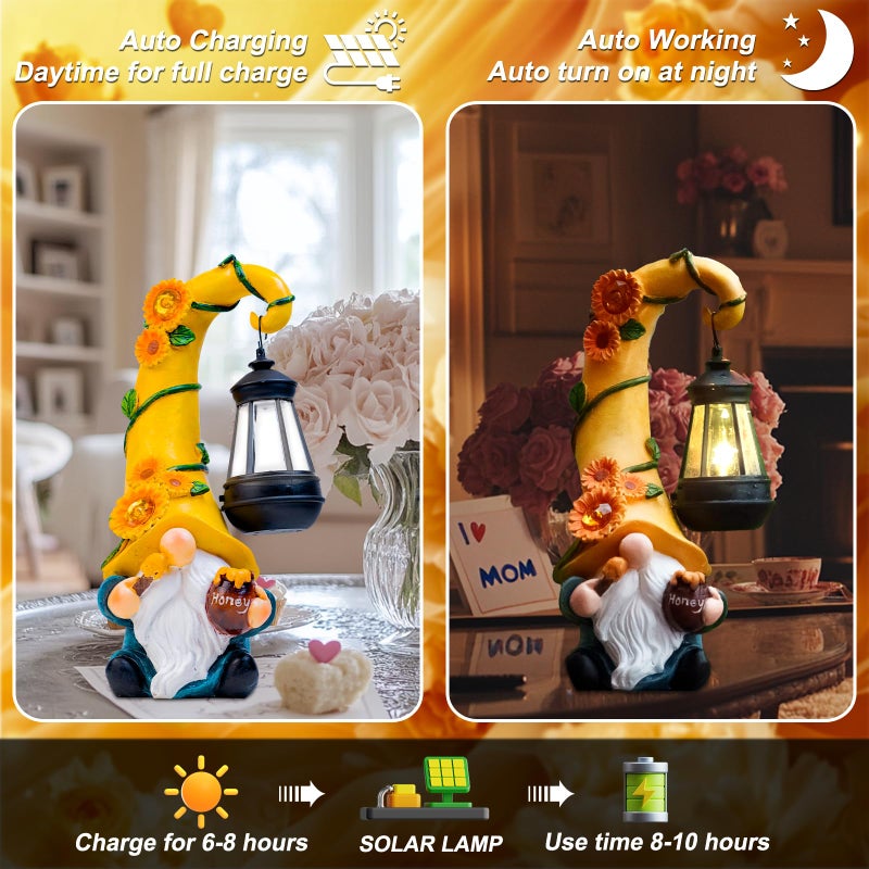 twinbling Mom Birthday Gifts-Garden Gnome Statue with Solar Lights Large Garden Sculptures Funny Triple Gnome Outdoor Patio Lawn Yard Garden Decor Gifts for Women Mom 12 in Spring Gnomes Outdoor - Image 2