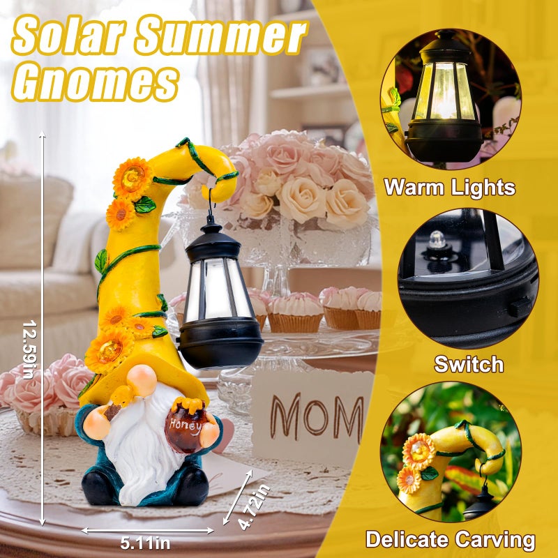twinbling Mom Birthday Gifts-Garden Gnome Statue with Solar Lights Large Garden Sculptures Funny Triple Gnome Outdoor Patio Lawn Yard Garden Decor Gifts for Women Mom 12 in Spring Gnomes Outdoor - Image 4