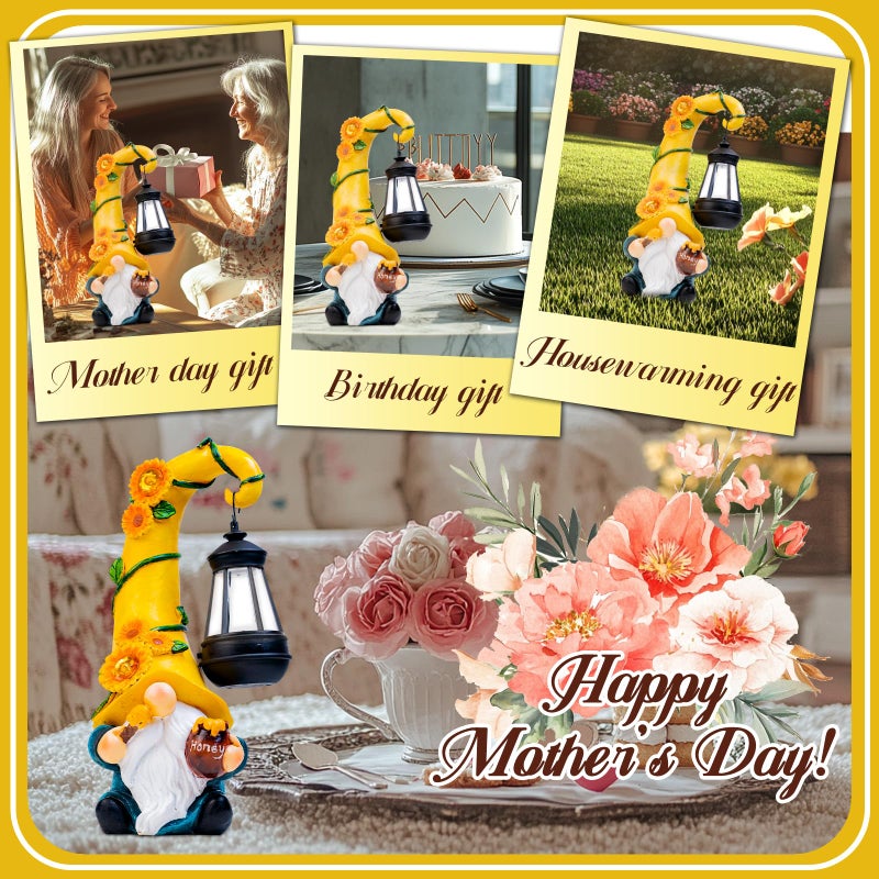 twinbling Mom Birthday Gifts-Garden Gnome Statue with Solar Lights Large Garden Sculptures Funny Triple Gnome Outdoor Patio Lawn Yard Garden Decor Gifts for Women Mom 12 in Spring Gnomes Outdoor - Image 3