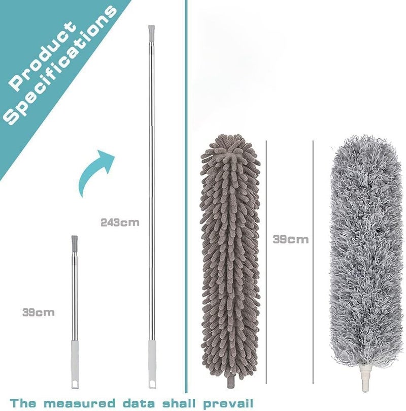 TECH LOGO ELECTRONICS Upgraded Long Handle Microfiber Feather Ceiling Duster for Dust Cleaning with extendable Pole with Anti Scratch Bendable Head Brush for Cleaning High Cobweb Stick high Ceiling Fan 4 pcs 3 in 1 - Image 2