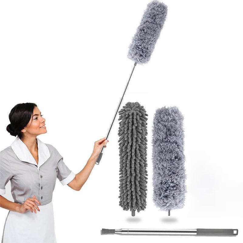 TECH LOGO ELECTRONICS Upgraded Long Handle Microfiber Feather Ceiling Duster for Dust Cleaning with extendable Pole with Anti Scratch Bendable Head Brush for Cleaning High Cobweb Stick high Ceiling Fan 4 pcs 3 in 1 - Image 1