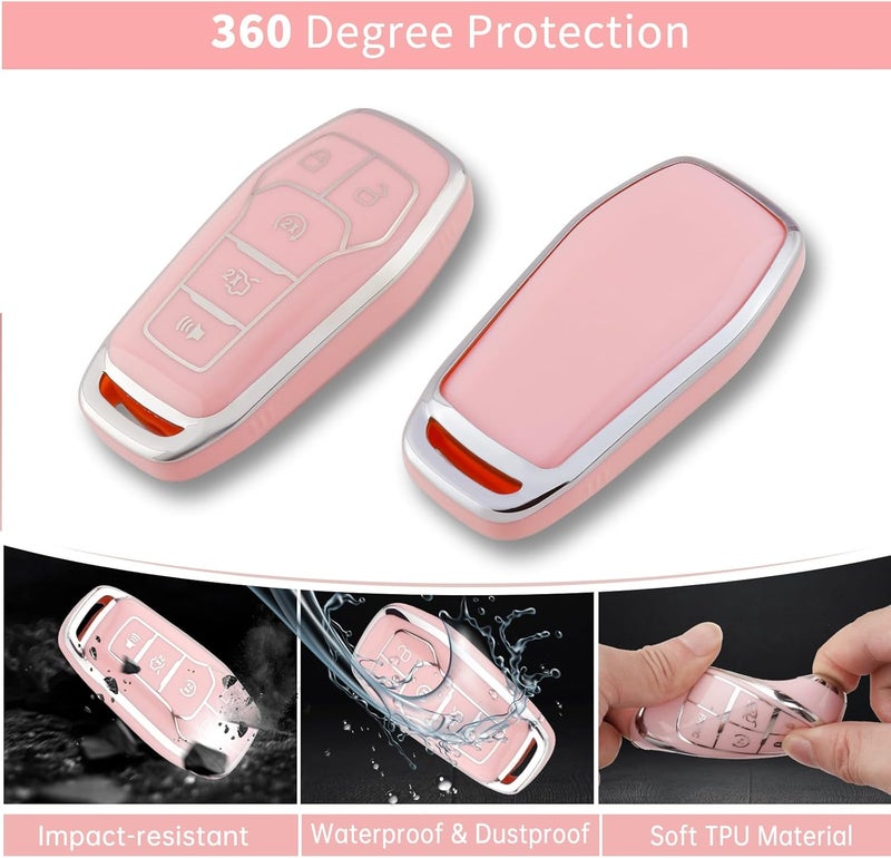 PANGPAI Pink Key Fob Cover for Ford, Soft TPU Key Case Protection with Bling Keychain Fit for F150 Explorer Mustang Edge Lincoln MKZ MKX MKC - Image 3