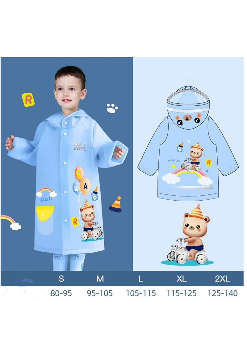 Loquat Children's Raincoat Waterproof Fashion Cartoon Schoolbag Bit Large Brim Transparent Poncho Blue