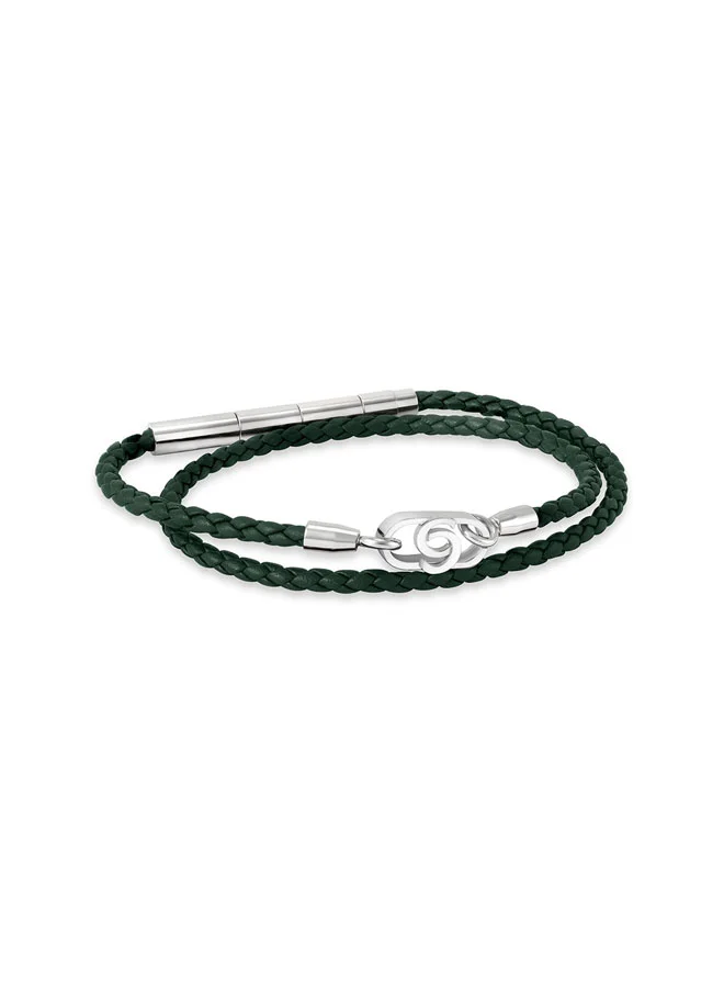 Filippo Green Leather Double Wrap Motif Bracelet for Men