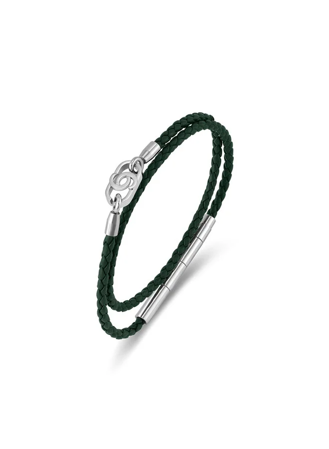 CERRUTI 1881 Filippo Green Leather Double Wrap Motif Bracelet for Men