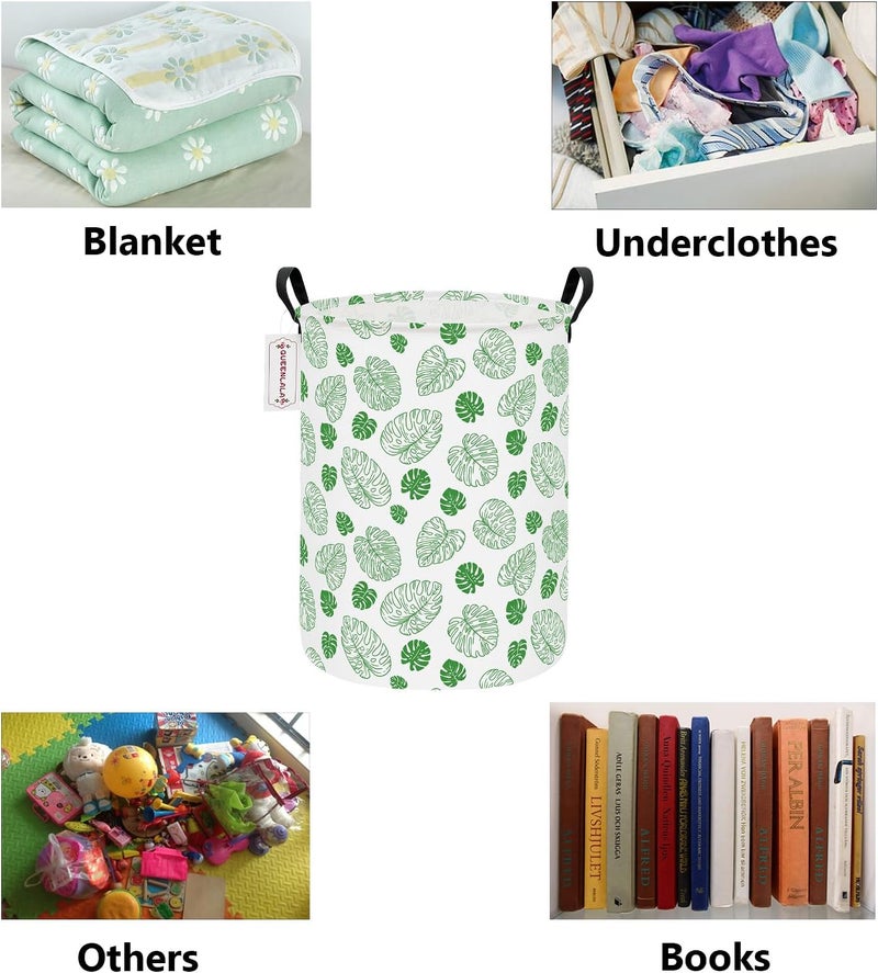 QUEENLALA Large Storage Basket,Laundry Hamper/Bathroom/Home Decor/Collapsible Round Storage Bin,Boys and Girls Hamper/Boxes/Clothing(Round-Green Leaf) - Image 3