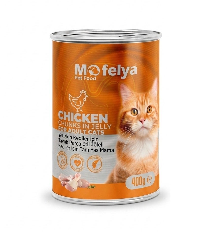MOFELYA Adult Cat Food, Wet Food, Chicken Pieces in Jelly, 400g - Wet cat food rich in protein and taurine for healthy kidneys and coat - Image 1