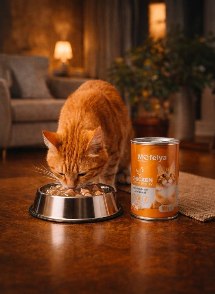 MOFELYA Adult Cat Food, Wet Food, Chicken Pieces in Jelly, 400g - Wet cat food rich in protein and taurine for healthy kidneys and coat - Image 2