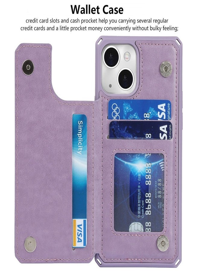 iCoverCase Compatible with iPhone 13 Wallet Phone Case with Card Holder for Women, RFID Blocking Embossed PU Leather Wrist Strap Case 6.1 Inch (Heart Purple) - Image 5