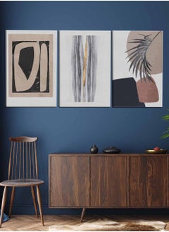 LOWHA Set Of 3 Framed Canvas Wall Arts Stretched Over Wooden Frame, Abstract Murals Leaves Paintings, For Home, Living Room, Office Decor  - Image 3