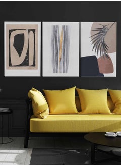 LOWHA Set Of 3 Framed Canvas Wall Arts Stretched Over Wooden Frame, Abstract Murals Leaves Paintings, For Home, Living Room, Office Decor  - Image 2