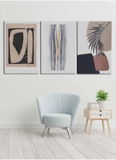 LOWHA Set Of 3 Framed Canvas Wall Arts Stretched Over Wooden Frame, Abstract Murals Leaves Paintings, For Home, Living Room, Office Decor  - Image 1