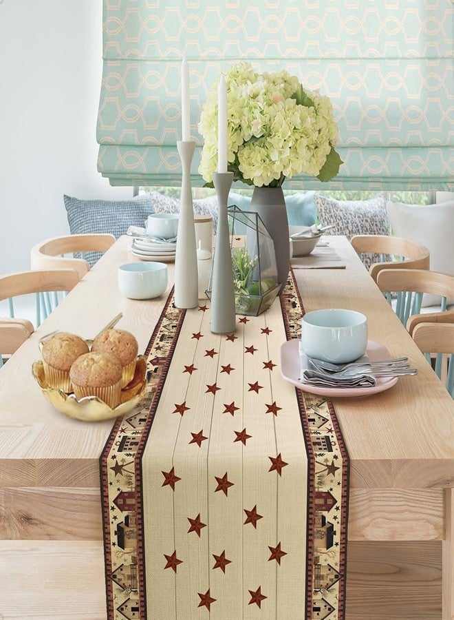 JAWO Country Table Runner, Primitive Rustic Barn Star Relax Bath Outhouse Farmhouse Linen Kitchen Dining Table Runners for Indoor Outdoor Home Party Holiday Decor 13X72Inch - Image 4