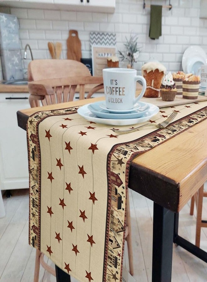 JAWO Country Table Runner, Primitive Rustic Barn Star Relax Bath Outhouse Farmhouse Linen Kitchen Dining Table Runners for Indoor Outdoor Home Party Holiday Decor 13X72Inch - Image 2