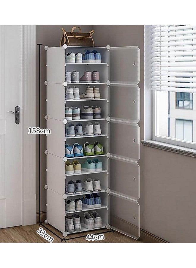 AYSIS AYSIS Shoe Rack Organizer, 36 Pair Shoe Storage Cabinet with Door Expandable Plastic Shoe Shelves for Closet,Heels,Boots,Slippers (10-Shelf, White) - Image 2