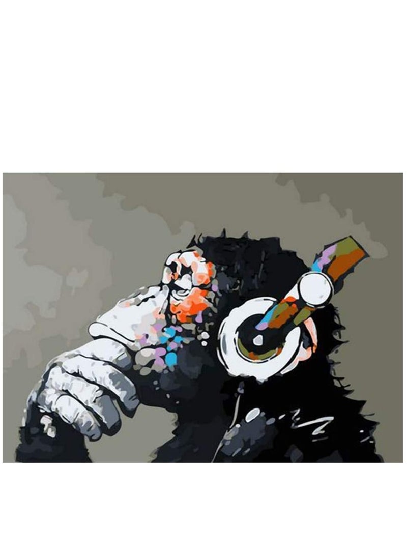 Zikra Paint by Numbers DJ Monkey Canvas Paint Wall Art DIY Oil Painting for Home Decoration (16X20inch) - Image 1