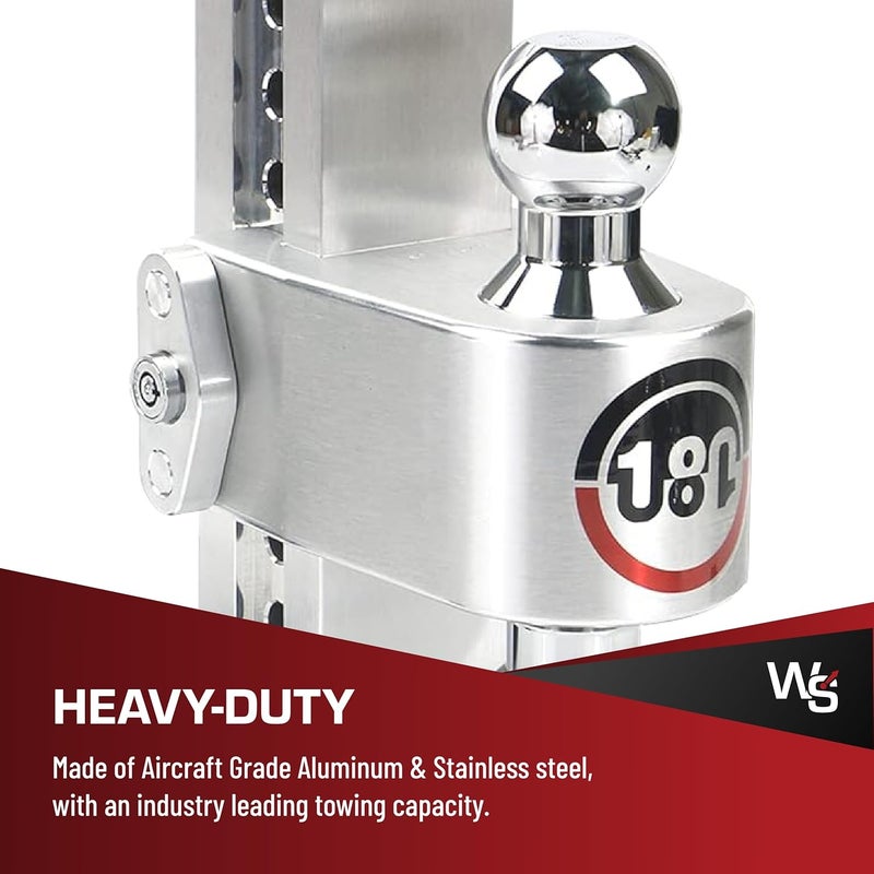 Weigh Safe 180 Hitch - Adjustable Trailer Hitch Ball Mount - 8" Drop Hitch for 2" Receiver - Heavy Duty Aluminum Tow Hitch with Chrome Plated Balls (2" & 2 5/16") - 12,500 GTW - Image 3