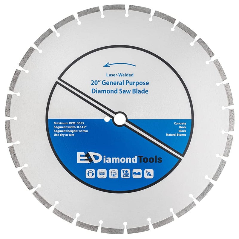 20 Laser Welded Diamond Saw Blade for Concrete Brick Block and Masonry Heat Treated Blade Core Dry or Wet 1 Arbor