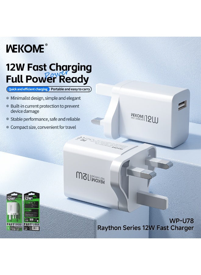 WEKOME 12W USB A UK 3-Pin Wall Charger with Overcurrent Protection, Compact Travel Charging Adapter for Smartphones and Small Electronic Devices - Image 2
